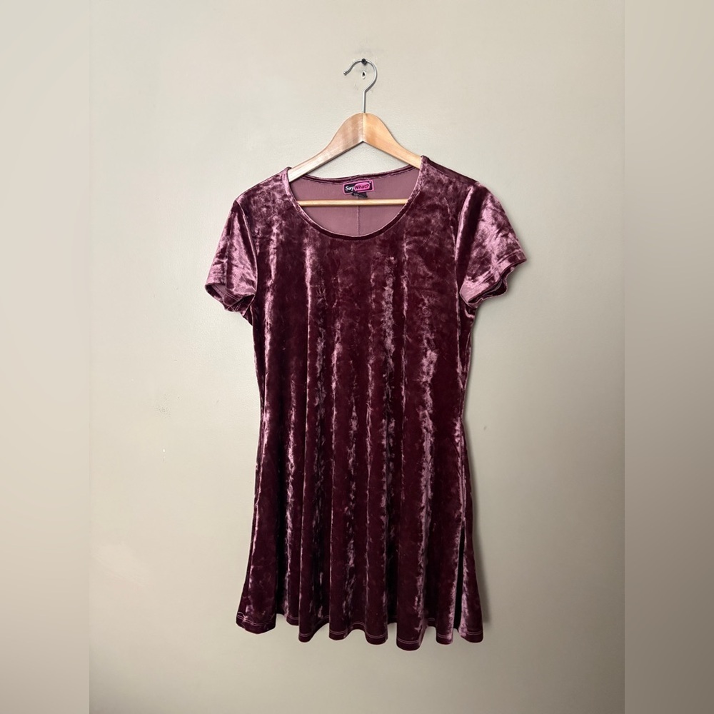 Vintage Y2K crushed velvet swing dress mauve 90s grunge fairy whimsygoth M EUC - Picture 6 of 16